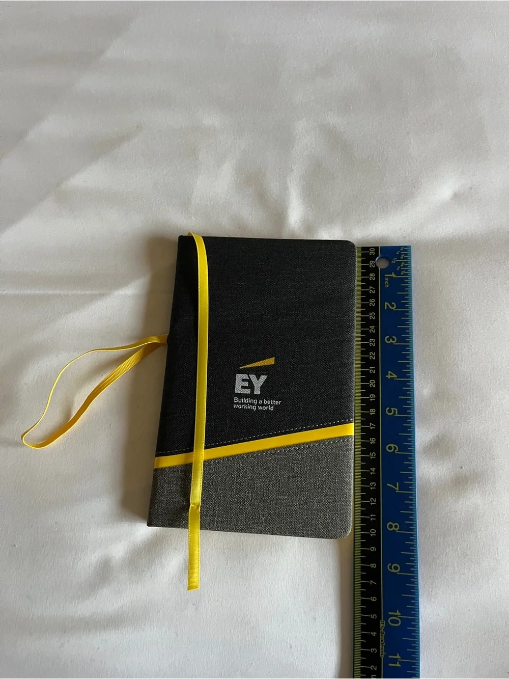 EY Black & Gray Hardcover Lined Journal Pocket Notebook Yellow Accent Elastic St